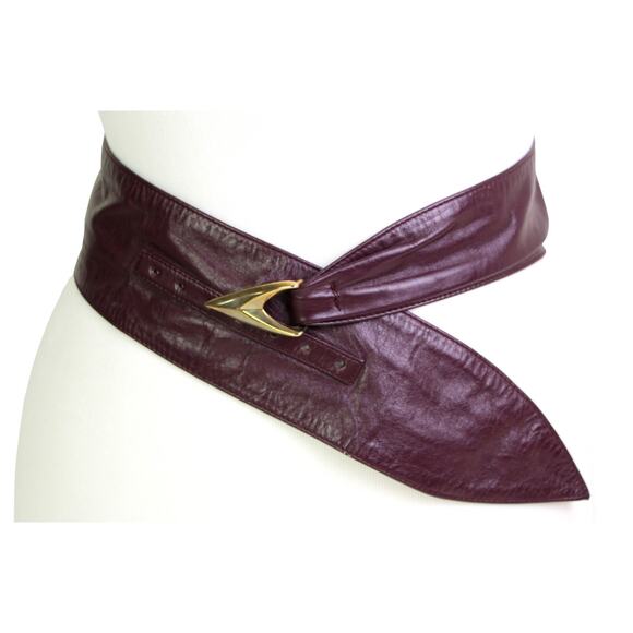 VTG 80 BURGUNDY GENUINE LEATHER 2 7/8"Wd CORSET WIDE DRESS WOMEN'S BELT Sz M (X8 - Picture 1 of 11